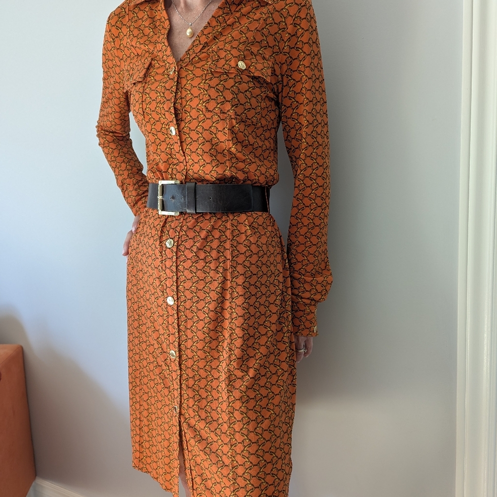 MK Orange Equestrian Pattern Shirt Dress